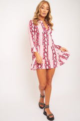 Pink Snake Plunge Tiered Detail Dress - Kaiya-Dresses