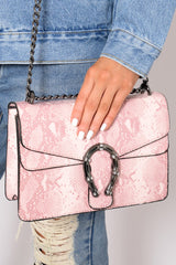 Pink Snake Print Cross Body Bag - Tenlee-Bags