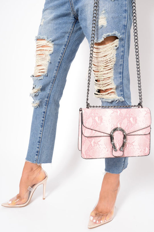 Pink Snake Print Cross Body Bag - Tenlee
