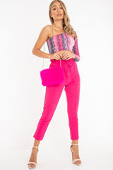 Pink Snake Print One Sleeve Crop Top - Preesha-Crop Tops