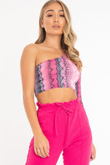 Pink Snake Print One Sleeve Crop Top - Preesha-Crop Tops
