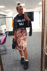 Pink Snake Satin Midi Skirt - Klover-Skirts