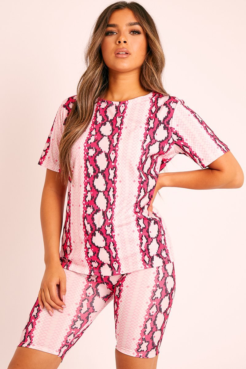Pink Snake T-shirt Cycling Short Set - Alissandra-Co-ords