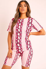 Pink Snake T-shirt Cycling Short Set - Alissandra-Co-ords