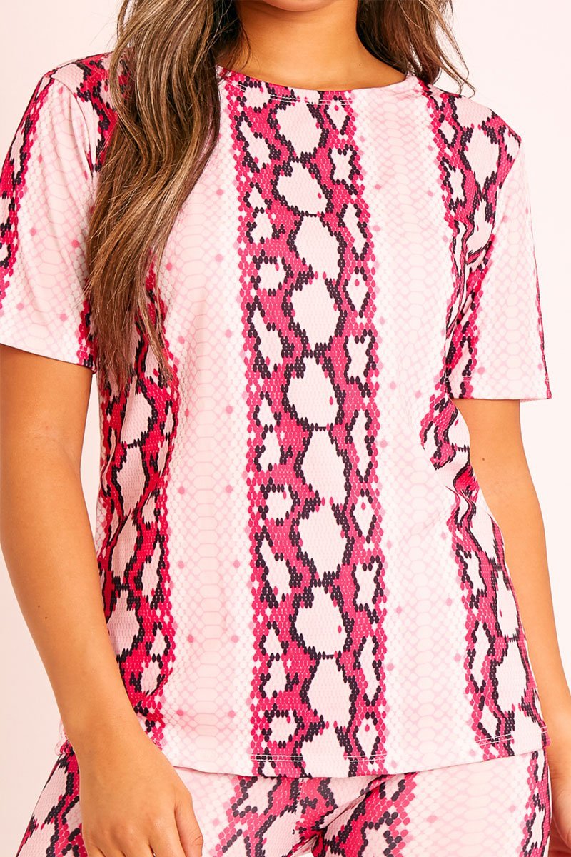 Pink Snake T-shirt Cycling Short Set - Alissandra-Co-ords