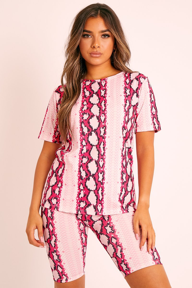 Pink Snake T-shirt Cycling Short Set - Alissandra-Co-ords