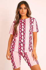 Pink Snake T-shirt Cycling Short Set - Alissandra-Co-ords