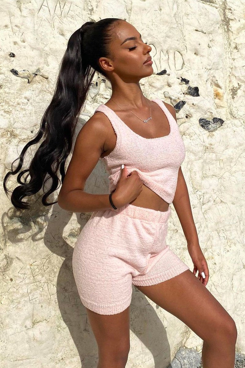 Pink Soft Crop Top + Shorts Loungewear Co-ord - Vadie-Loungewear