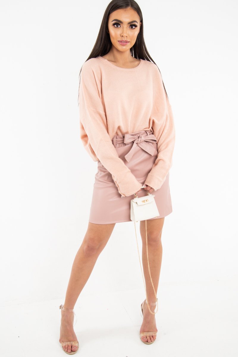 Pink Soft Knit Asymmetric Hem Jumper - Francia-Jumper