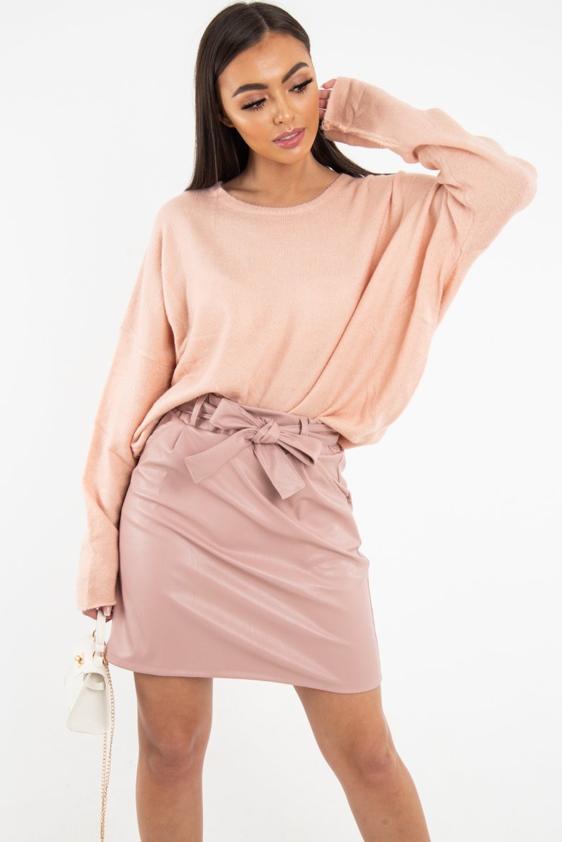 Pink Soft Knit Asymmetric Hem Jumper - Francia-Jumper