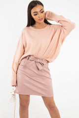 Pink Soft Knit Asymmetric Hem Jumper - Francia-Jumper