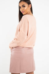 Pink Soft Knit Asymmetric Hem Jumper - Francia-Jumper