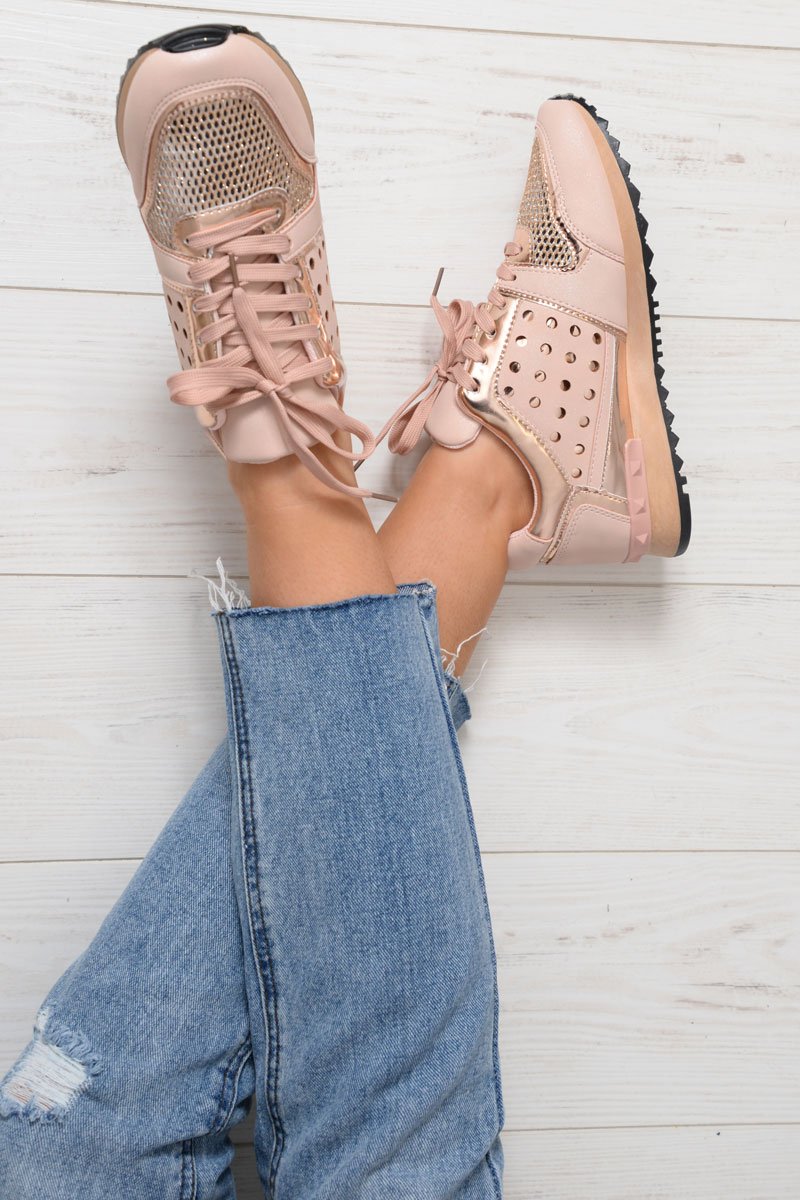 Pink Sparkle Cut Out Trainers - Capri-Trainers