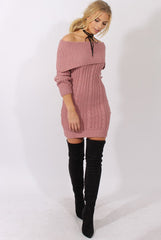 Pink Sparkle Knit Bardot Jumper Dress - Kasey-Jumper
