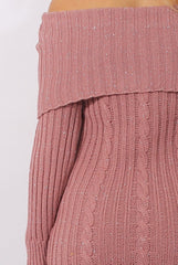 Pink Sparkle Knit Bardot Jumper Dress - Kasey-Jumper