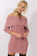 Pink Sparkle Knit Bardot Jumper Dress - Kasey-Jumper