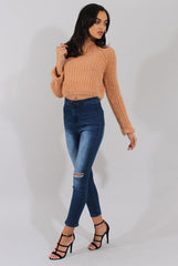 Pink Split Back Cropped Fluffy Jumper - Laura-Jumper