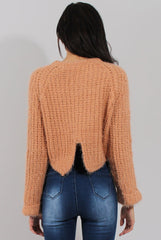 Pink Split Back Cropped Fluffy Jumper - Laura-Jumper