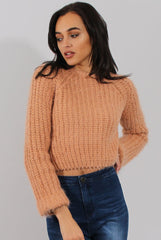 Pink Split Back Cropped Fluffy Jumper - Laura-Jumper