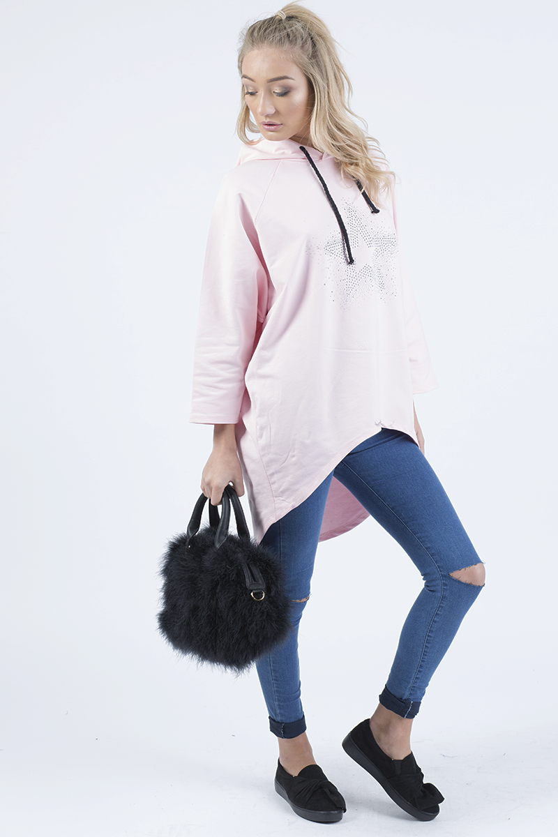 Pink Star Diamante Oversized Hoodie - Sarah-Loungewear