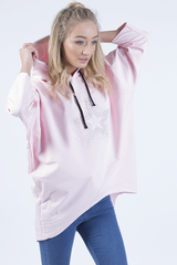 Pink Star Diamante Oversized Hoodie - Sarah-Loungewear
