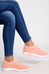 Pink Stretch Mesh Lace Up Trainers - Beulah-Trainers