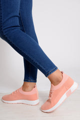 Pink Stretch Mesh Lace Up Trainers - Beulah-Trainers