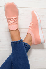 Pink Stretch Mesh Lace Up Trainers - Beulah-Trainers