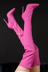 Pink Stretch Thigh High Boots - Lariya-Boots