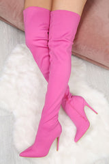 Pink Stretch Thigh High Boots - Lariya-Boots