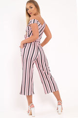 Pink Stripe Bardot Culotte Jumpsuit - Annarae-Jumpsuits