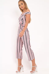 Pink Stripe Bardot Culotte Jumpsuit - Annarae-Jumpsuits