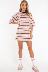 Pink Stripe Oversized T-Shirt Dress - Avriella-T-shirt