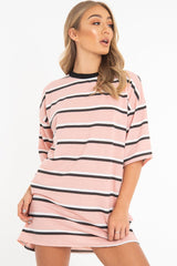 Pink Stripe Oversized T-Shirt Dress - Avriella-T-shirt