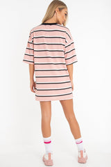 Pink Stripe Oversized T-Shirt Dress - Avriella-T-shirt