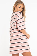 Pink Stripe Oversized T-Shirt Dress - Avriella-T-shirt