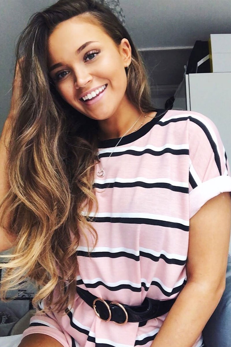 Pink Stripe Oversized T-Shirt Dress - Avriella-T-shirt