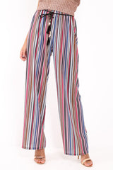 Pink Stripe Wide Leg Beaded Tie Trousers - Haylie-Trousers