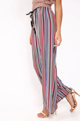 Pink Stripe Wide Leg Beaded Tie Trousers - Haylie-Trousers