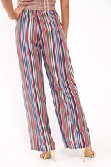 Pink Stripe Wide Leg Beaded Tie Trousers - Haylie-Trousers