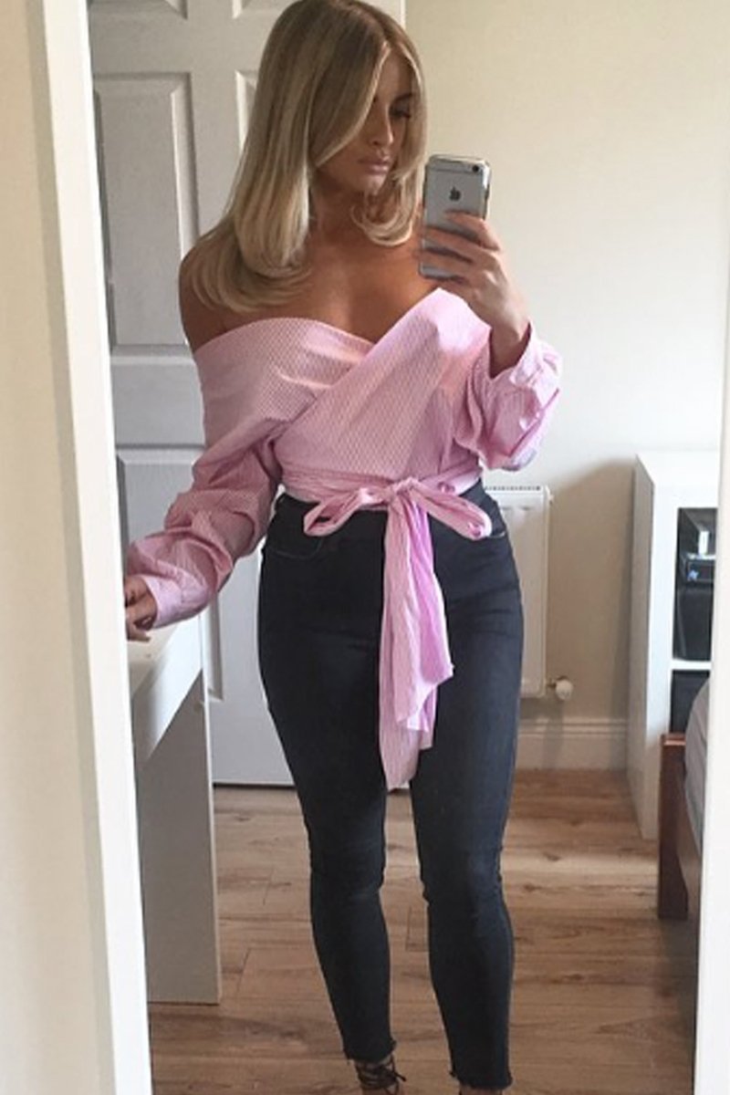 Pink Stripe Wrap Around Tie Waist Top - Rhona-Tops