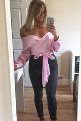 Pink Stripe Wrap Around Tie Waist Top - Rhona-Tops