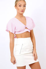 Pink Striped Bow Back crop Top - Jayme-Crop Tops