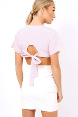 Pink Striped Bow Back crop Top - Jayme-Crop Tops