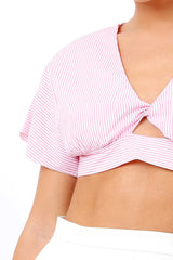 Pink Striped Bow Back crop Top - Jayme-Crop Tops