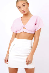 Pink Striped Bow Back crop Top - Jayme-Crop Tops