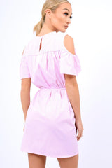 Pink Striped Cold Shoulder Embroidered Shirt Dress - Isadora-Dresses