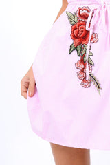 Pink Striped Cold Shoulder Embroidered Shirt Dress - Isadora-Dresses