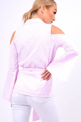 Pink Striped Cold Shoulder Tie Shirt - Aniyah-Shirts