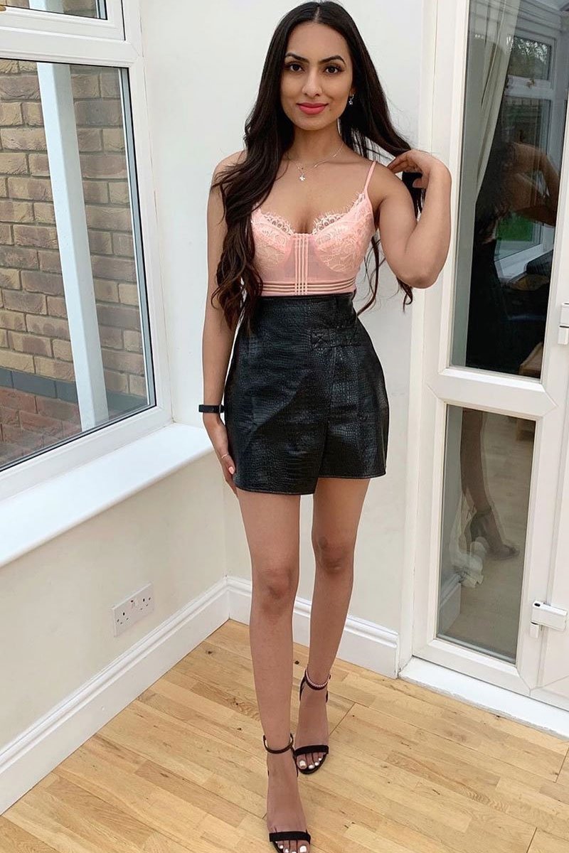 Pink Striped Lace Detail Cupped Bodysuit - Mollie-Bodysuits